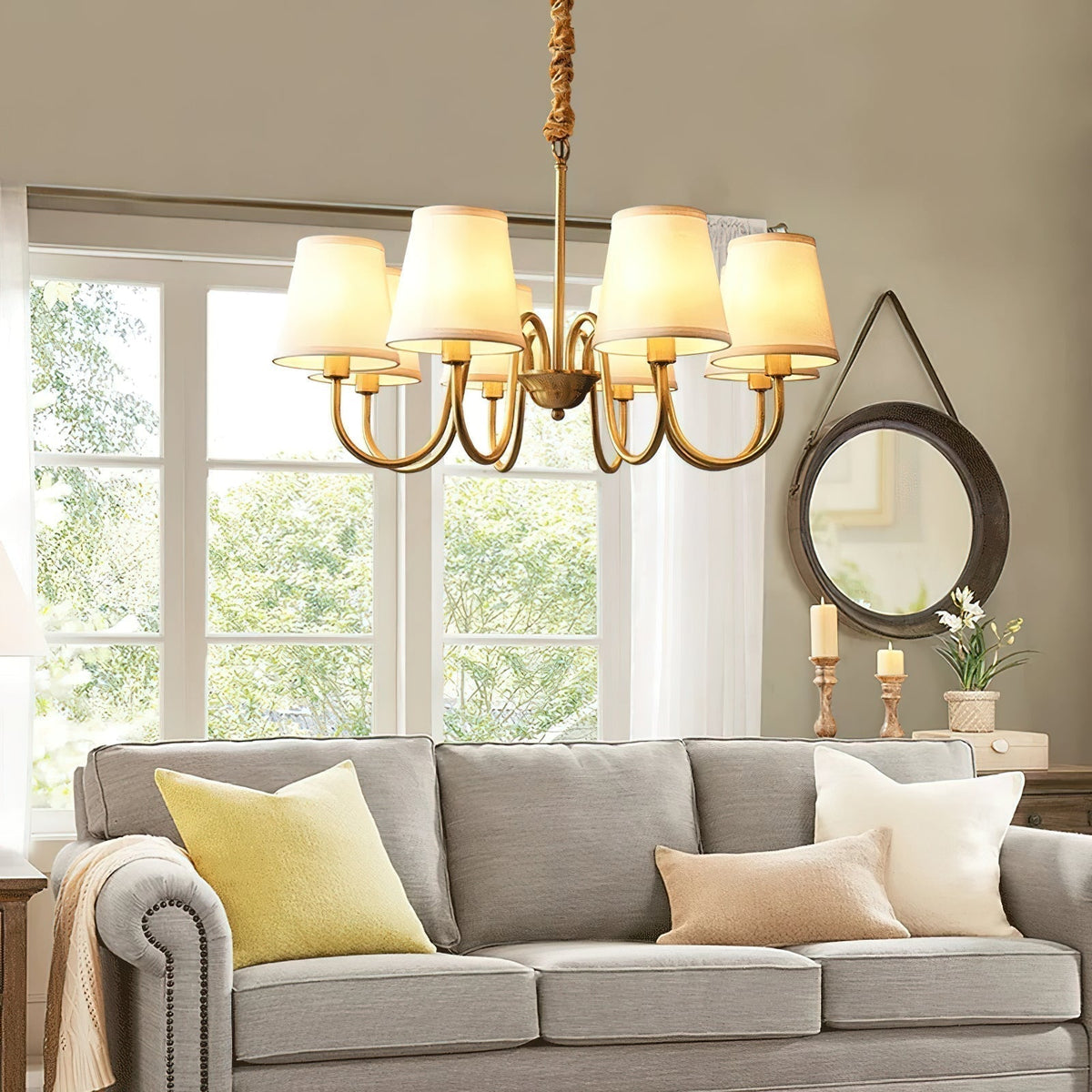 Fabric Shade Chandelier with Brass Frame, 3 to 10 Lights