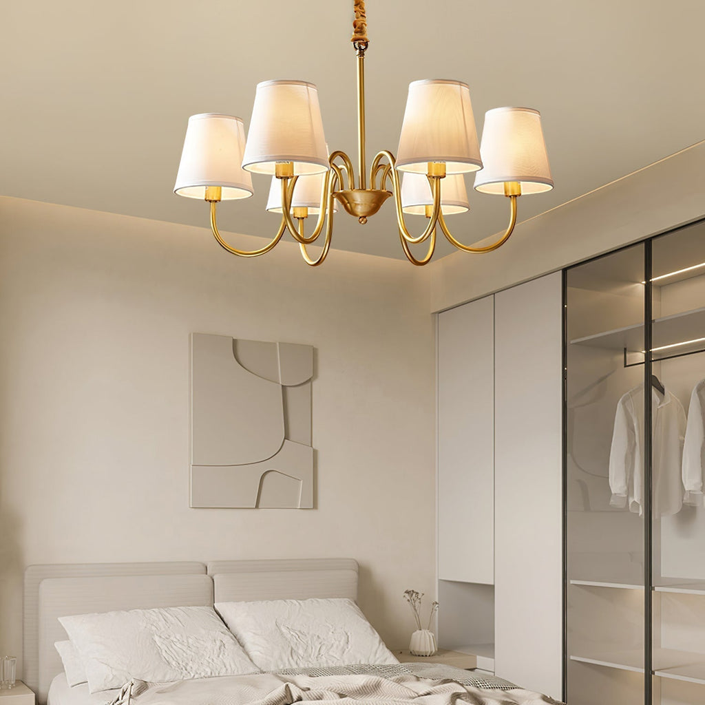 Fabric Shade Chandelier with Brass Frame, 3 to 10 Lights