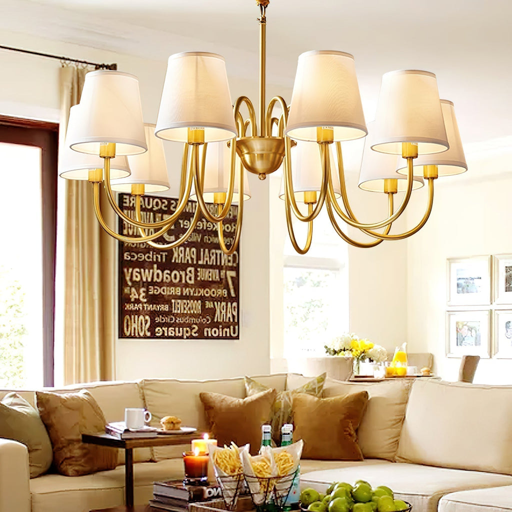 Fabric Shade Chandelier with Brass Frame, 3 to 10 Lights