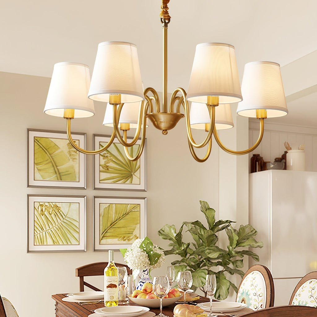 Fabric Shade Chandelier with Brass Frame, 3 to 10 Lights