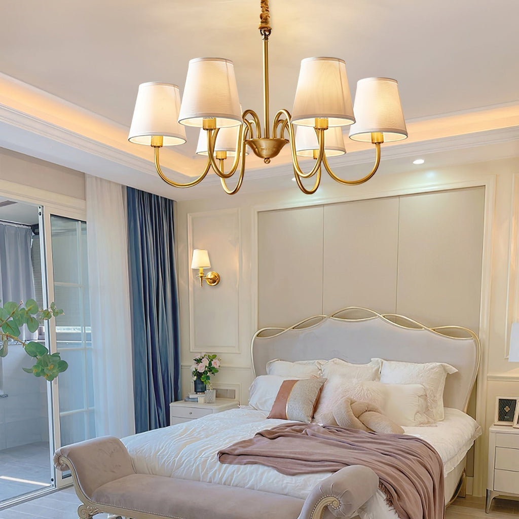 Fabric Shade Chandelier with Brass Frame, 3 to 10 Lights