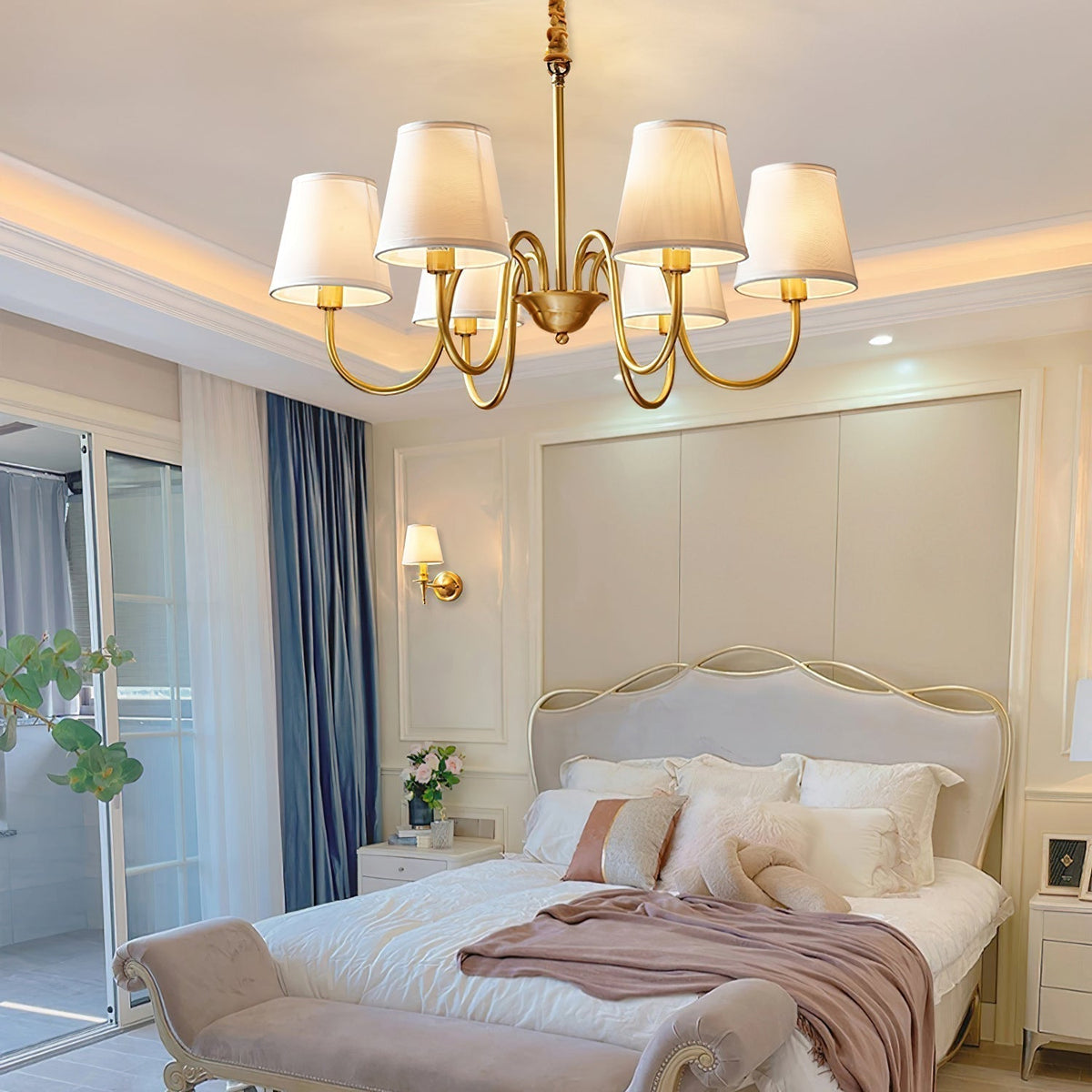 Fabric Shade Chandelier with Brass Frame, 3 to 10 Lights