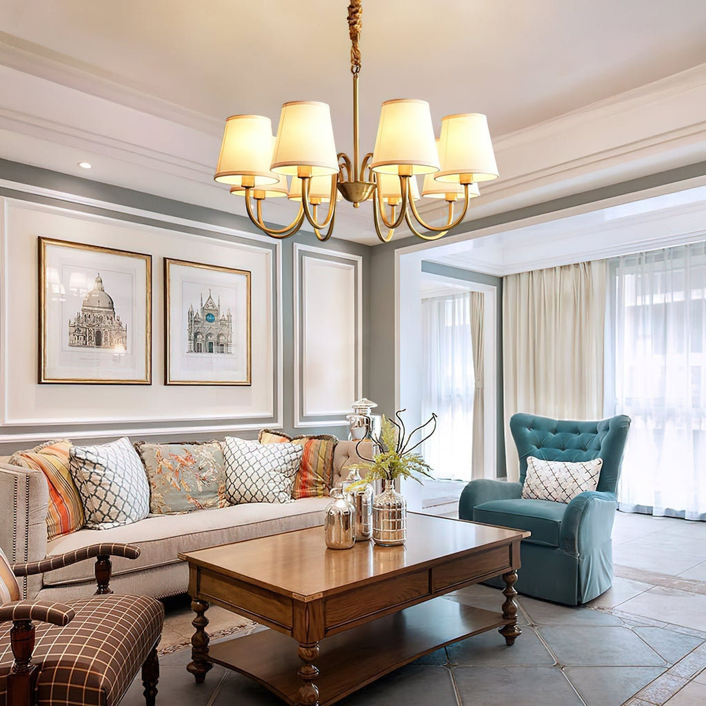 Fabric Shade Chandelier with Brass Frame, 3 to 10 Lights