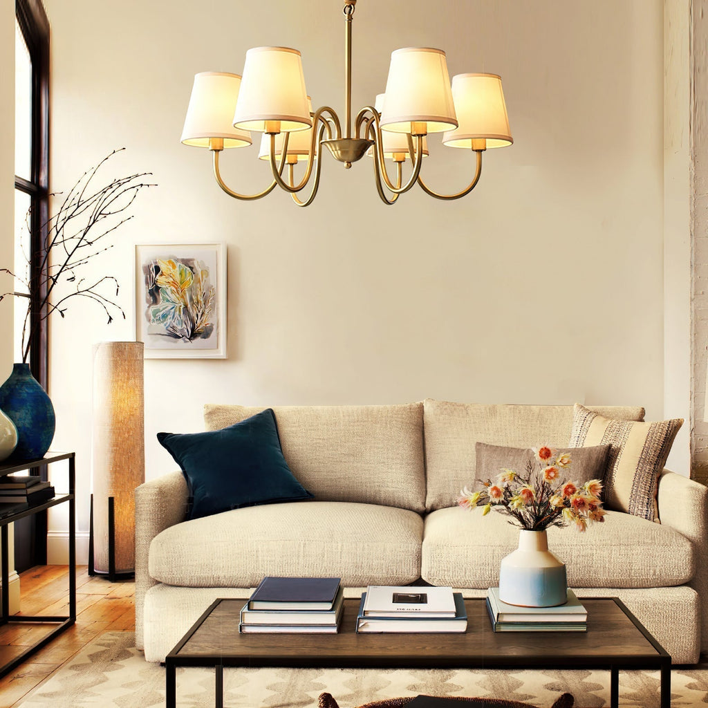 Fabric Shade Chandelier with Brass Frame, 3 to 10 Lights
