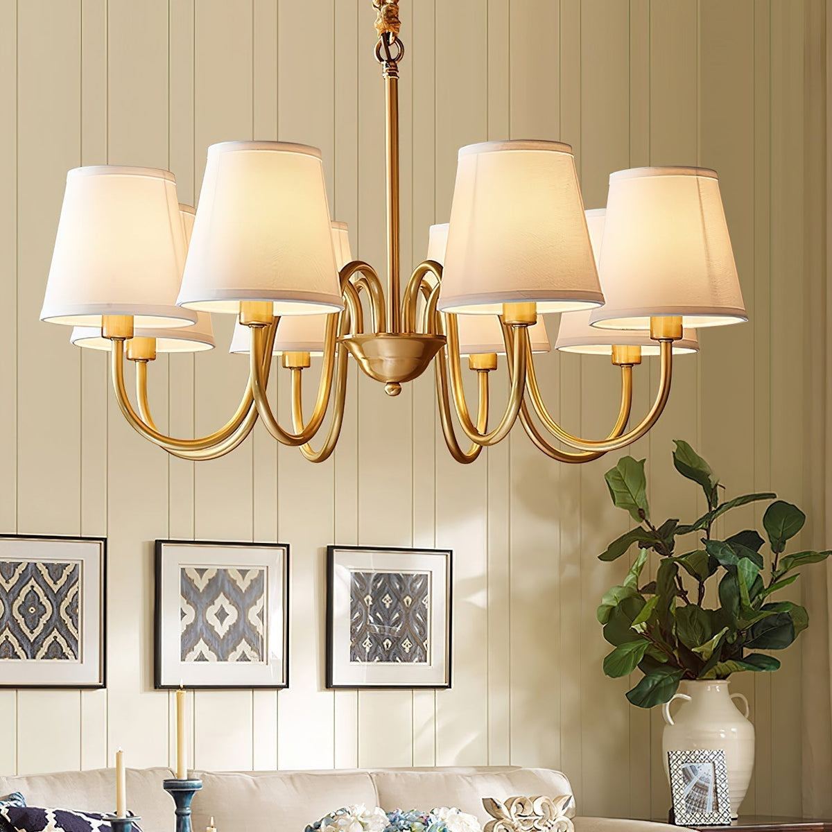 Fabric Shade Chandelier with Brass Frame, 3 to 10 Lights
