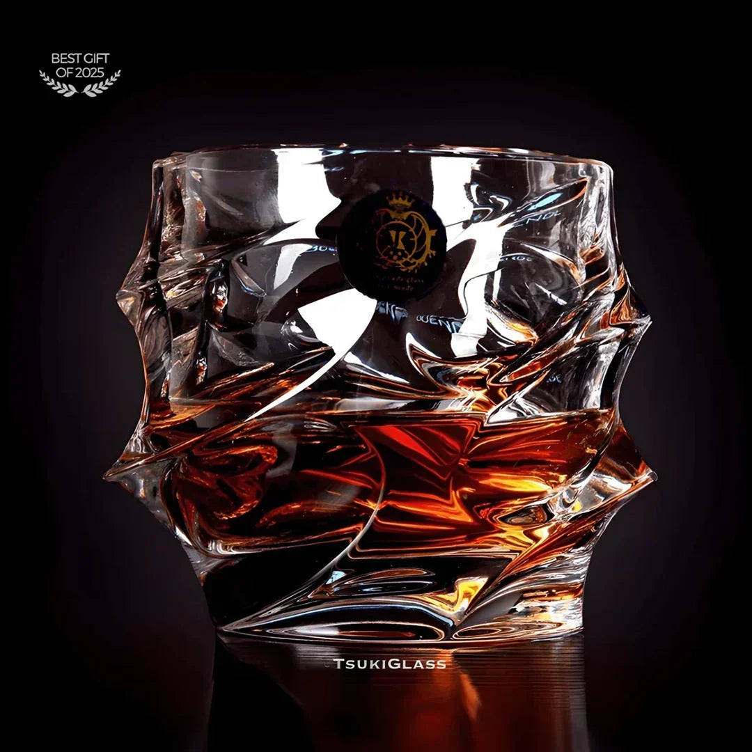 Japanese Crystal Whisky Glass with Wave Texture, Gift Boxed