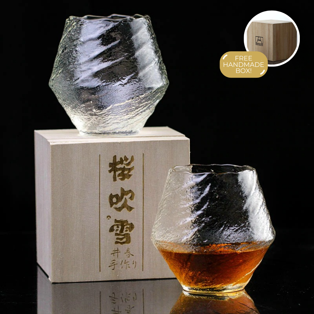 Handmade Japanese Whisky Glass 380ml with Wooden Gift Box