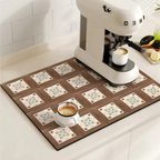 Retro Tile Print Absorbent Coffee Mat, Quick-Dry Drying Mat