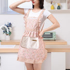 Floral Cotton Apron, Water-Repellent with Pockets, Adjustable