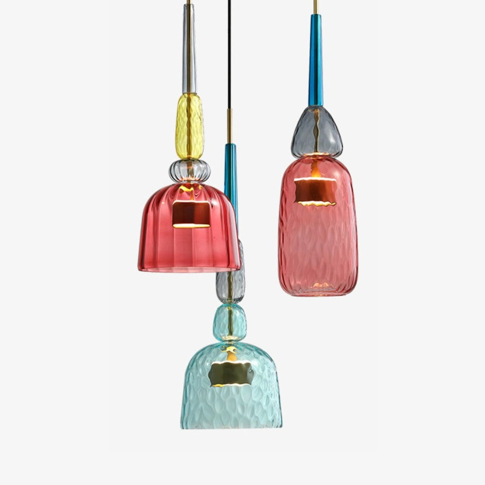 Coloured Glass LED Pendant Light, Cylinder Shade, Six Designs