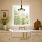 Floral Embossed Glass Pendant Light with Brass Finish
