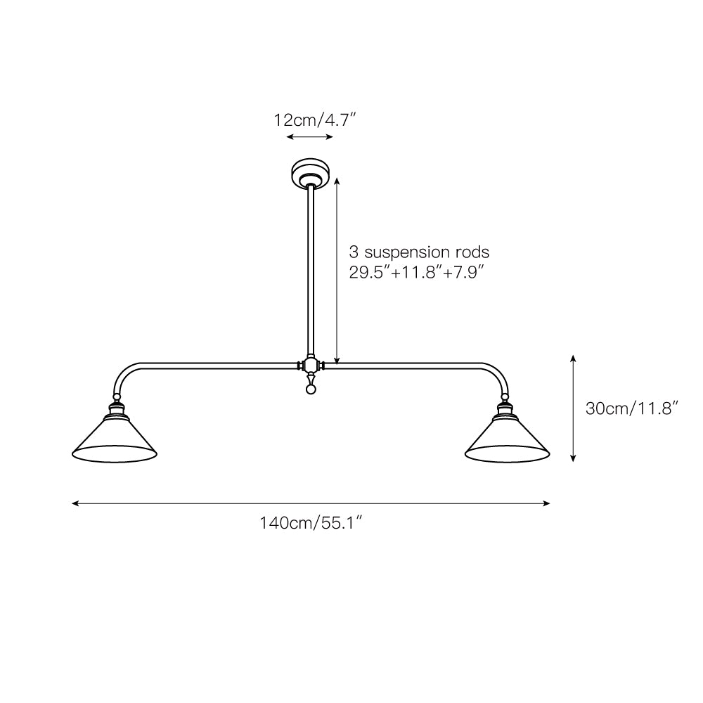 Linear 2-Light Pendant for Dining Table and Kitchen Island