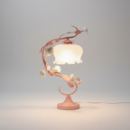 Rose Table Lamp with Porcelain Flowers and Milk Glass Shade