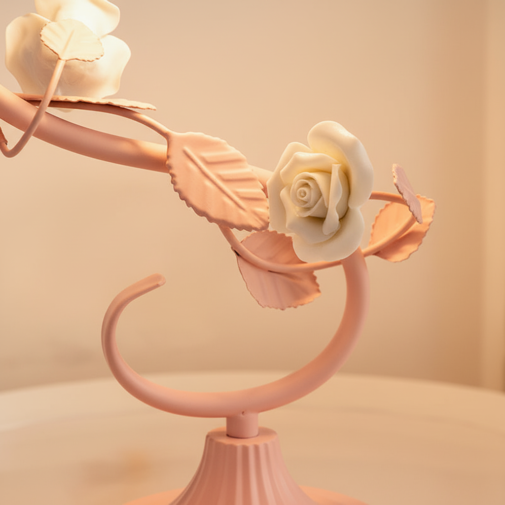 Rose Table Lamp with Porcelain Flowers and Milk Glass Shade