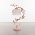 Rose Table Lamp with Porcelain Flowers and Milk Glass Shade