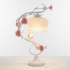 Rose Table Lamp with Porcelain Flowers and Milk Glass Shade