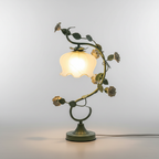Rose Table Lamp with Porcelain Flowers and Milk Glass Shade