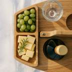 Portable Wooden Wine Tray with Bottle and Glass Holders