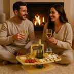 Portable Wooden Wine Tray with Bottle and Glass Holders