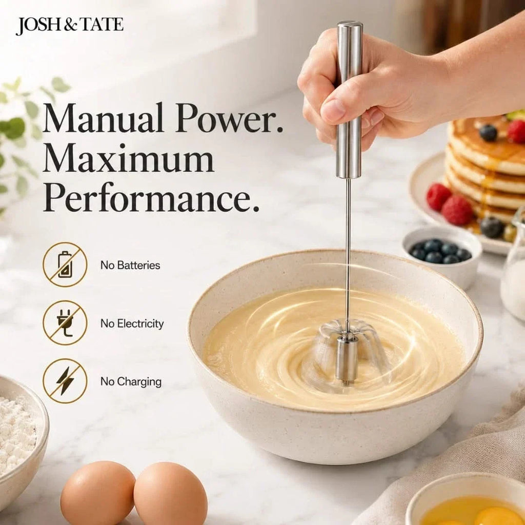 Push and Twist Stainless Steel Egg Beater, One-Hand Whisk