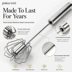Push and Twist Stainless Steel Egg Beater, One-Hand Whisk