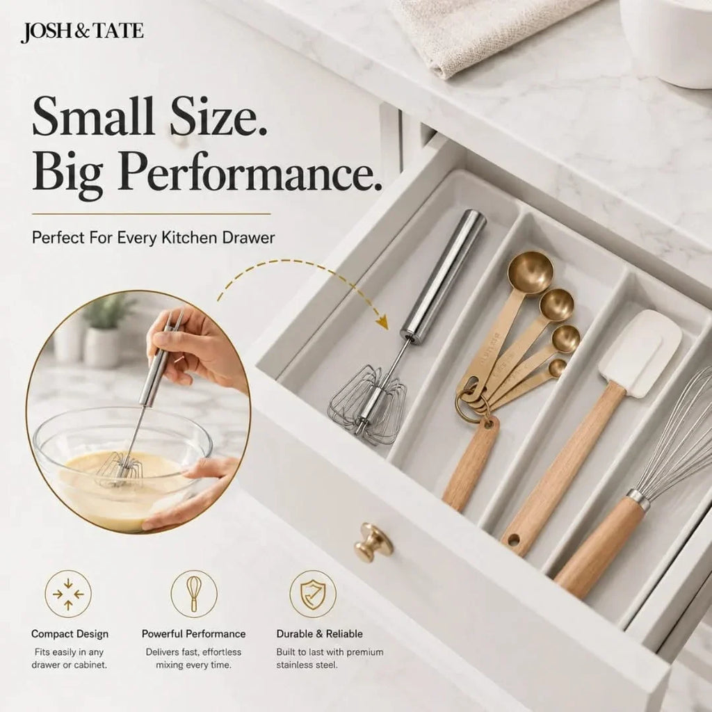 Push and Twist Stainless Steel Egg Beater, One-Hand Whisk