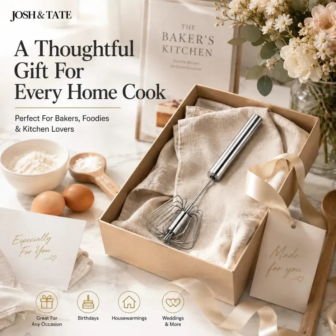 Push and Twist Stainless Steel Egg Beater, One-Hand Whisk