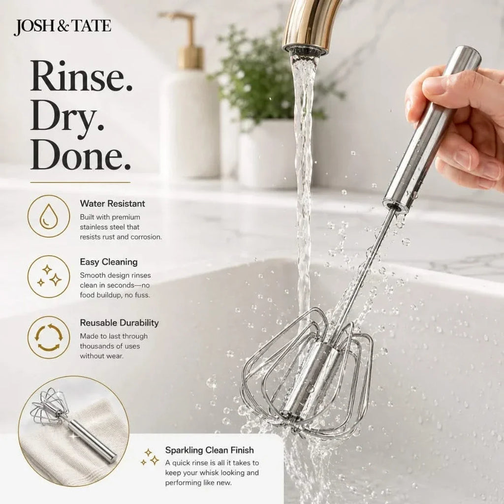 Push and Twist Stainless Steel Egg Beater, One-Hand Whisk