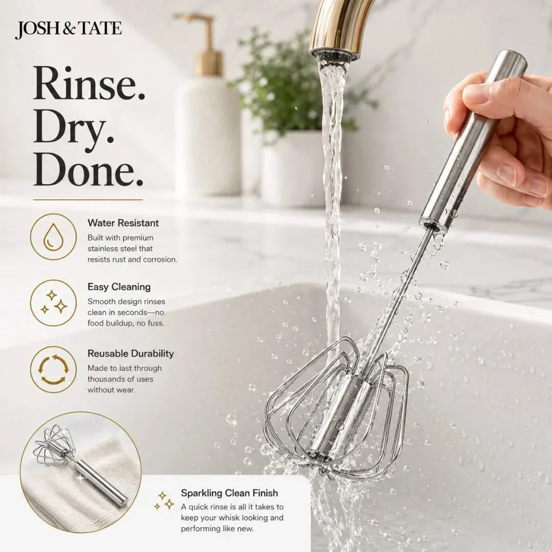 Push and Twist Stainless Steel Egg Beater, One-Hand Whisk