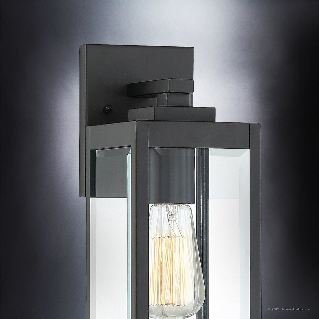 Black Steel Outdoor Wall Lantern 36cm with Bevelled Glass