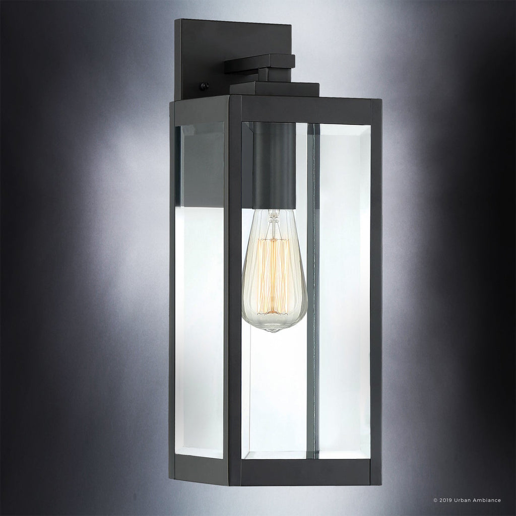 Black Steel Outdoor Wall Light with Bevelled Glass, 43cm