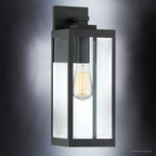 Black Steel Outdoor Wall Light with Bevelled Glass, 43cm