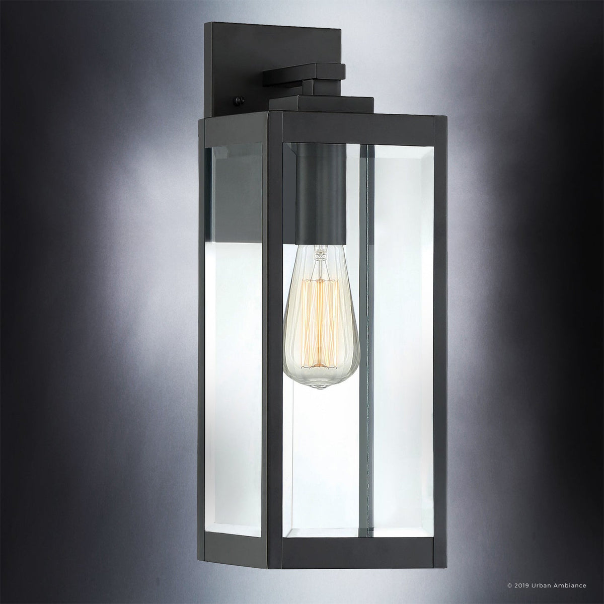 Black Steel Outdoor Wall Light with Bevelled Glass, 43cm