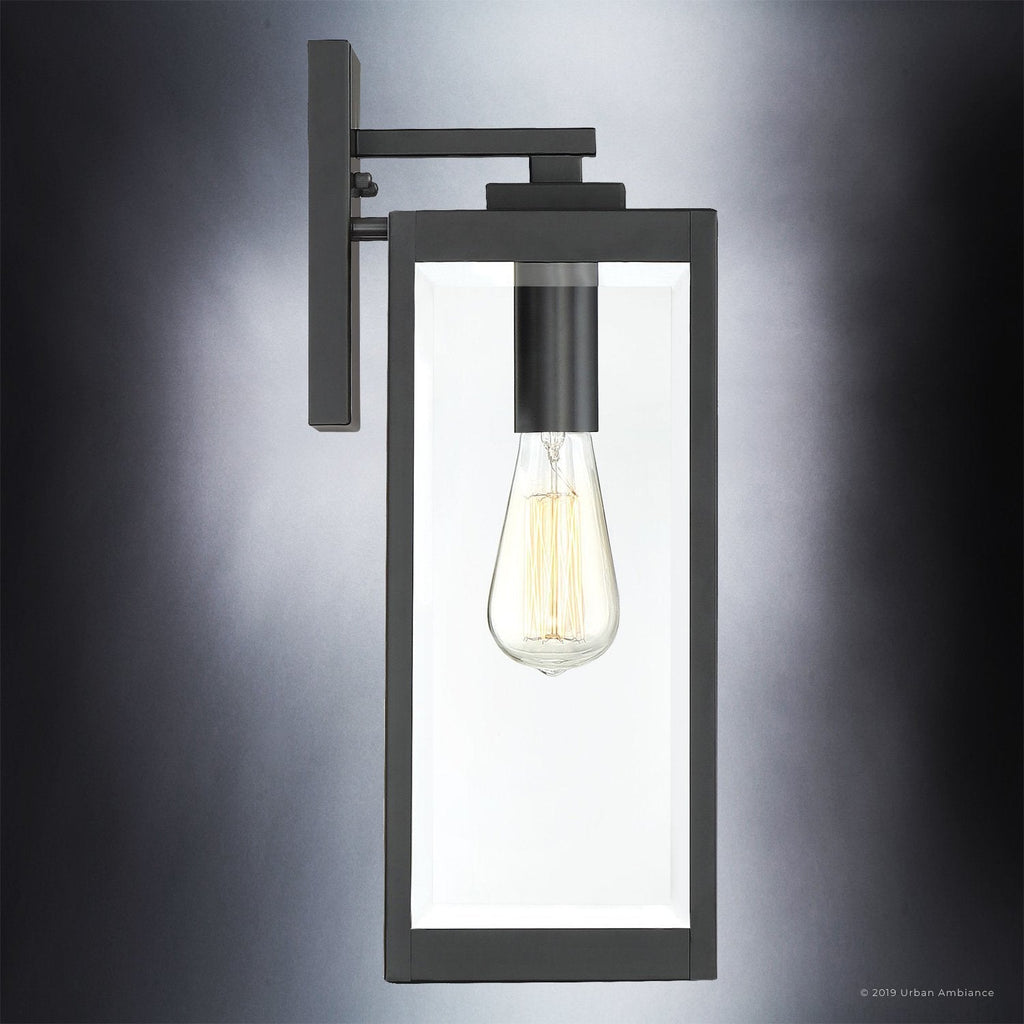 Black Steel Outdoor Wall Light with Bevelled Glass, 43cm