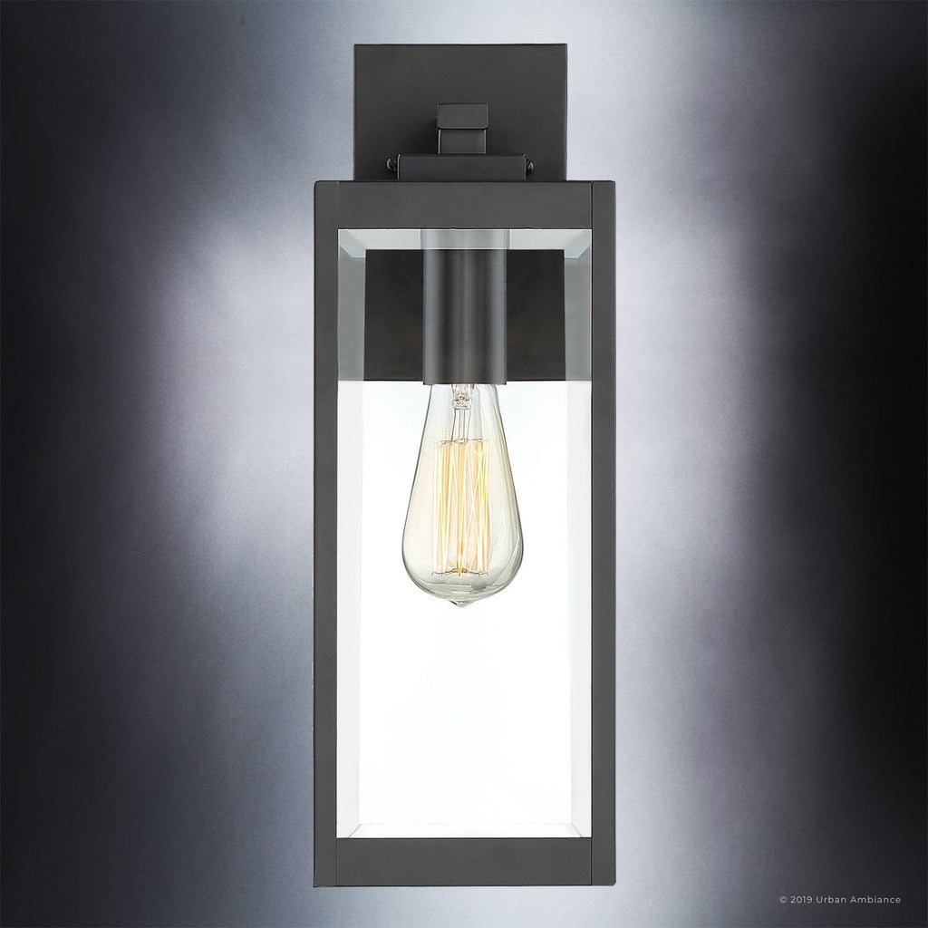 Black Steel Outdoor Wall Light with Bevelled Glass, 43cm