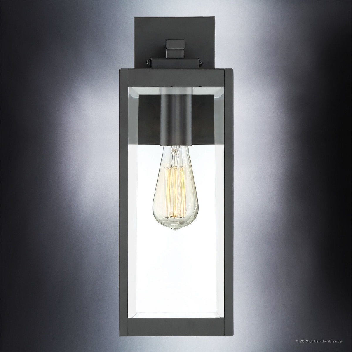 Black Steel Outdoor Wall Light with Bevelled Glass, 43cm