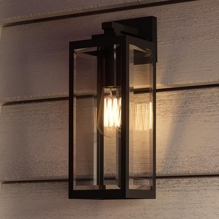 Black Steel Outdoor Wall Light with Bevelled Glass, 43cm