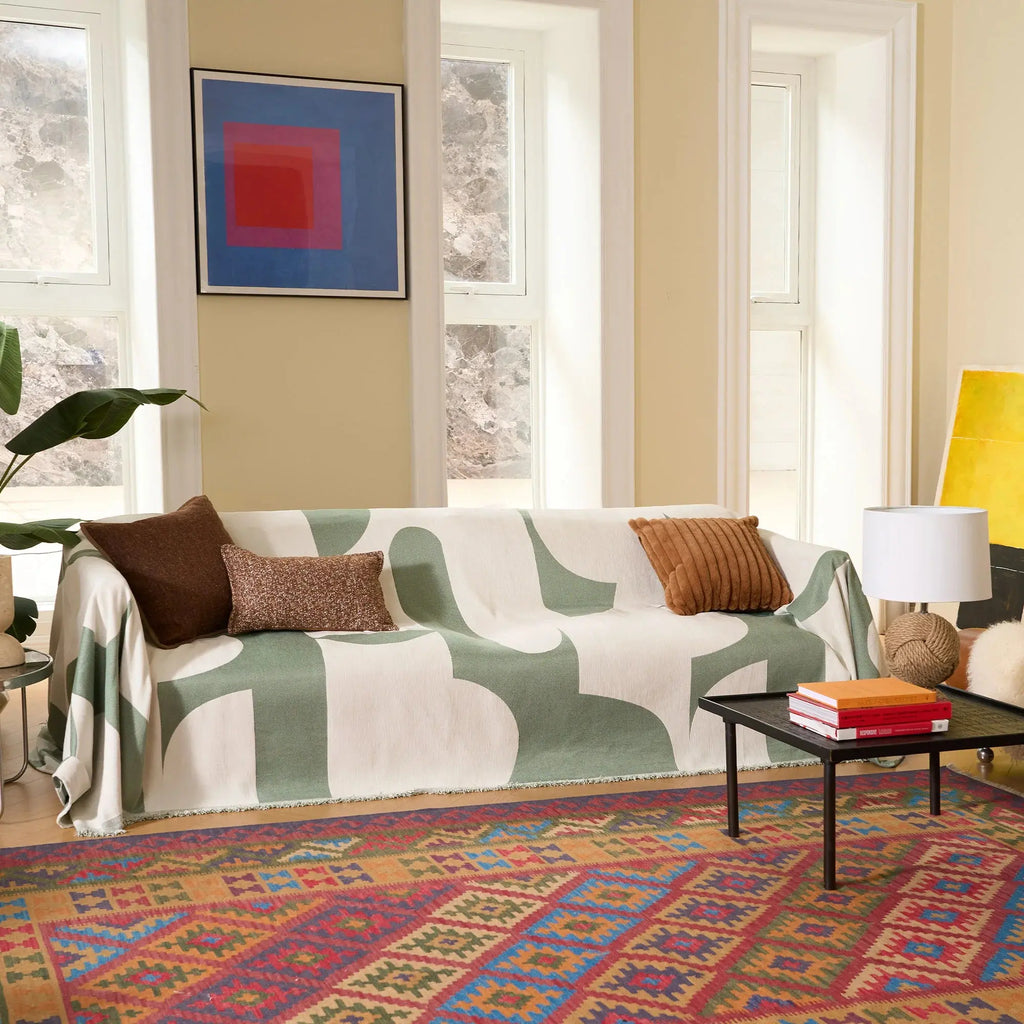 Soft Chenille Throw with Checked Texture for Sofa and Bed