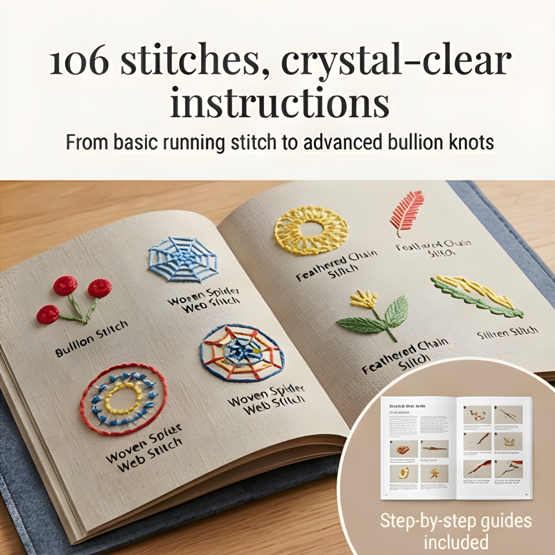Embroidery Stitch Book Kit, 106 Stitches with 86-Piece Tool Set