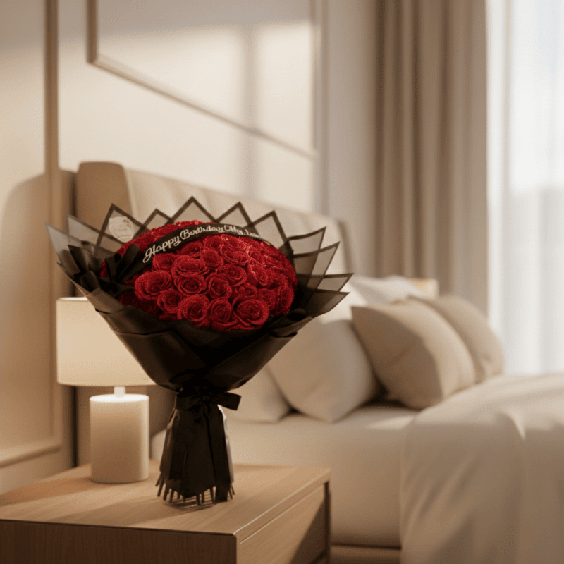 Preserved Rose in Clear Acrylic Dome, 25 cm, Red or Blue