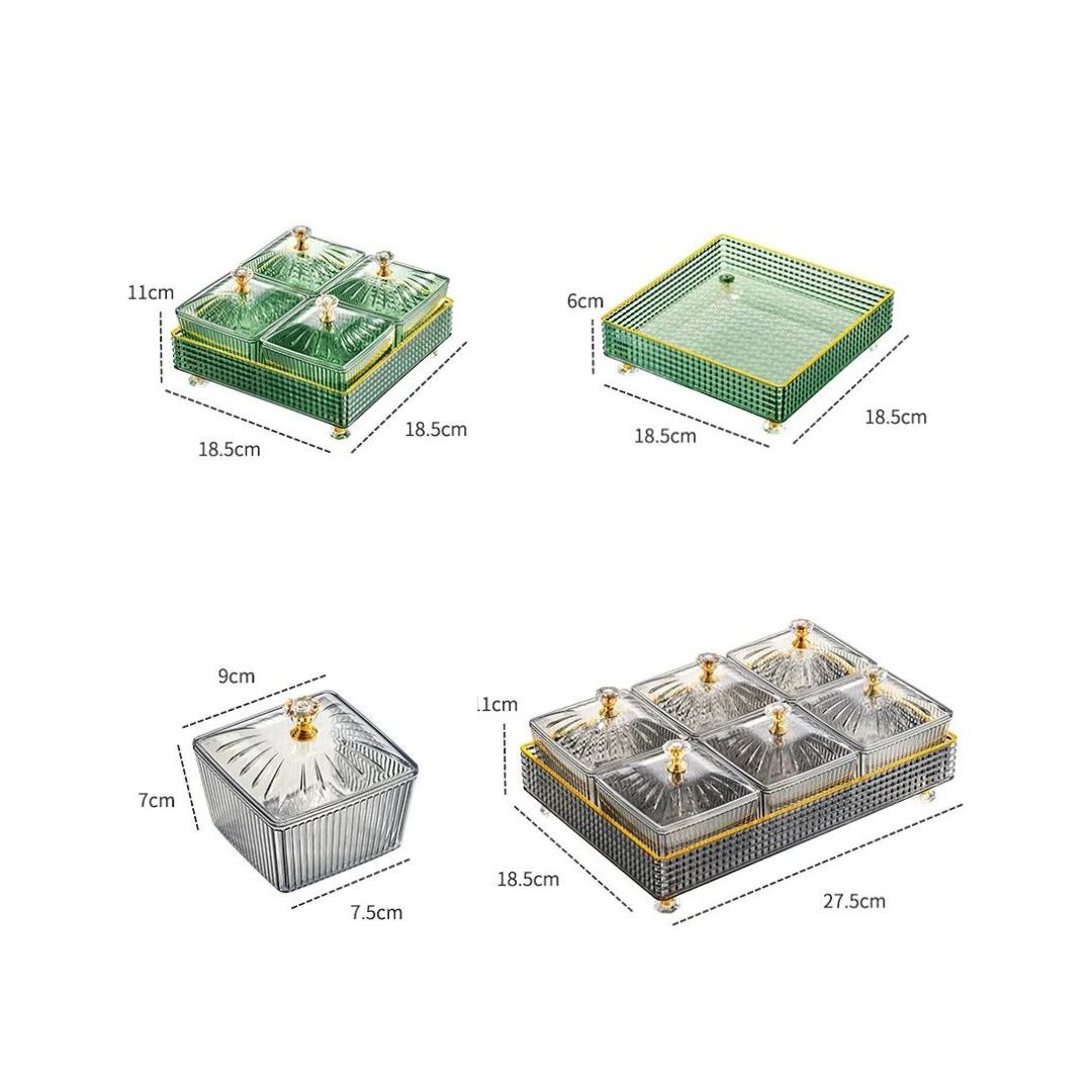 Six-Compartment Serving Tray for Snacks, Green or White