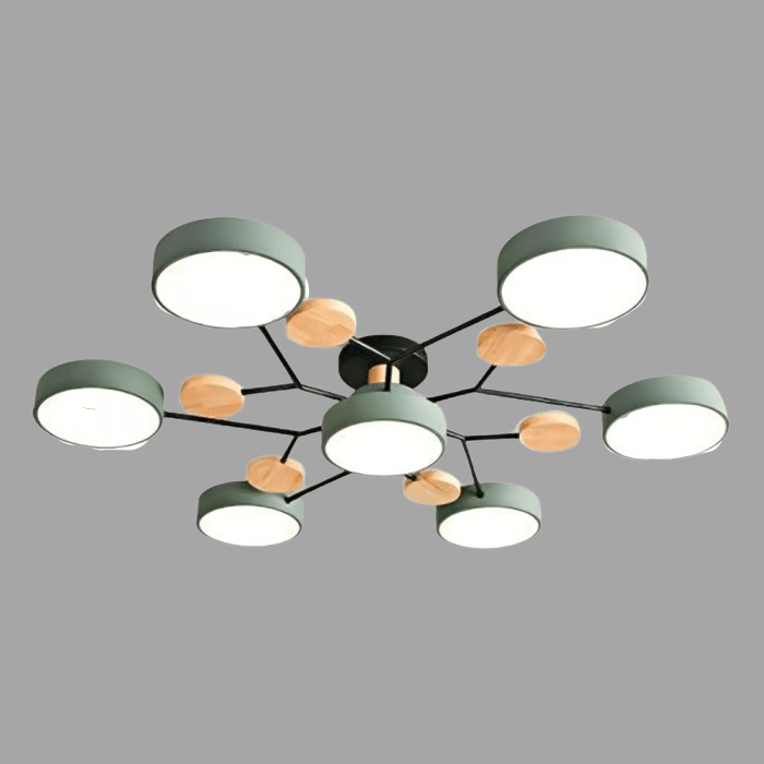Geometric LED Ceiling Light with Wood Accents, Multi-Head