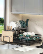 Carbon Steel Dish Rack with 360 Degree Swivel Spout, 1 or 2 Tiers