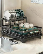 Carbon Steel Dish Rack with 360 Degree Swivel Spout, 1 or 2 Tiers