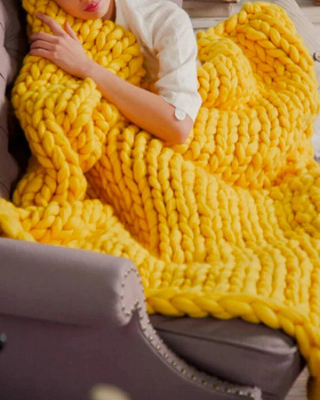 Hand-Knitted Chunky Chenille Throw Blanket