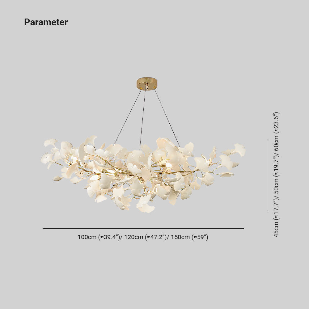 Ceramic Leaf U-Shaped Chandelier in Gold or Nickel, G9