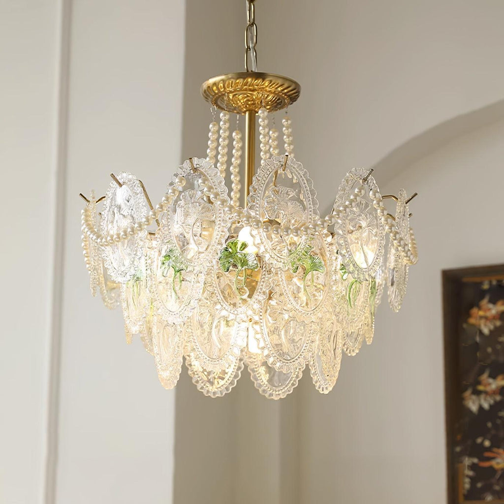 Glass Bead Chandelier with Gold-Effect Frame, 3 or 4 Tiers
