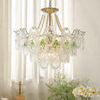 Glass Bead Chandelier with Gold-Effect Frame, 3 or 4 Tiers