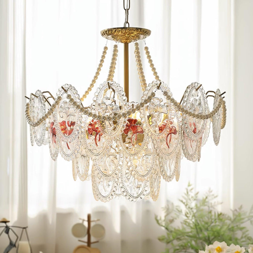 Glass Bead Chandelier with Gold-Effect Frame, 3 or 4 Tiers