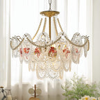 Glass Bead Chandelier with Gold-Effect Frame, 3 or 4 Tiers